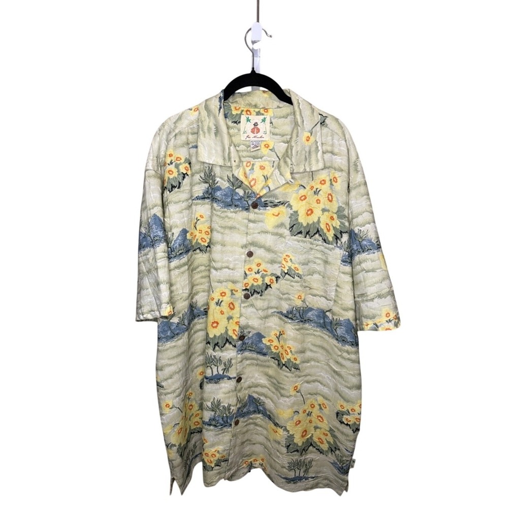 Joe Marlin Mens XL Tropical Floral Crinkle Short Sleeve Button Down Camp Shirt